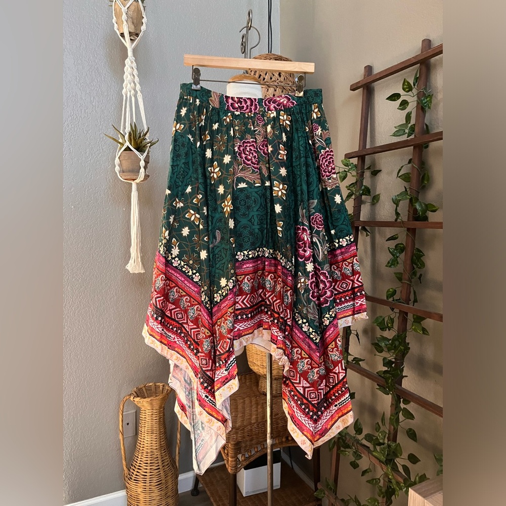 ▪️Anthropologie Geisha Designs Abstract Satin Maxi Scarf Boho Print Skirt Rare - Picture 8 of 12